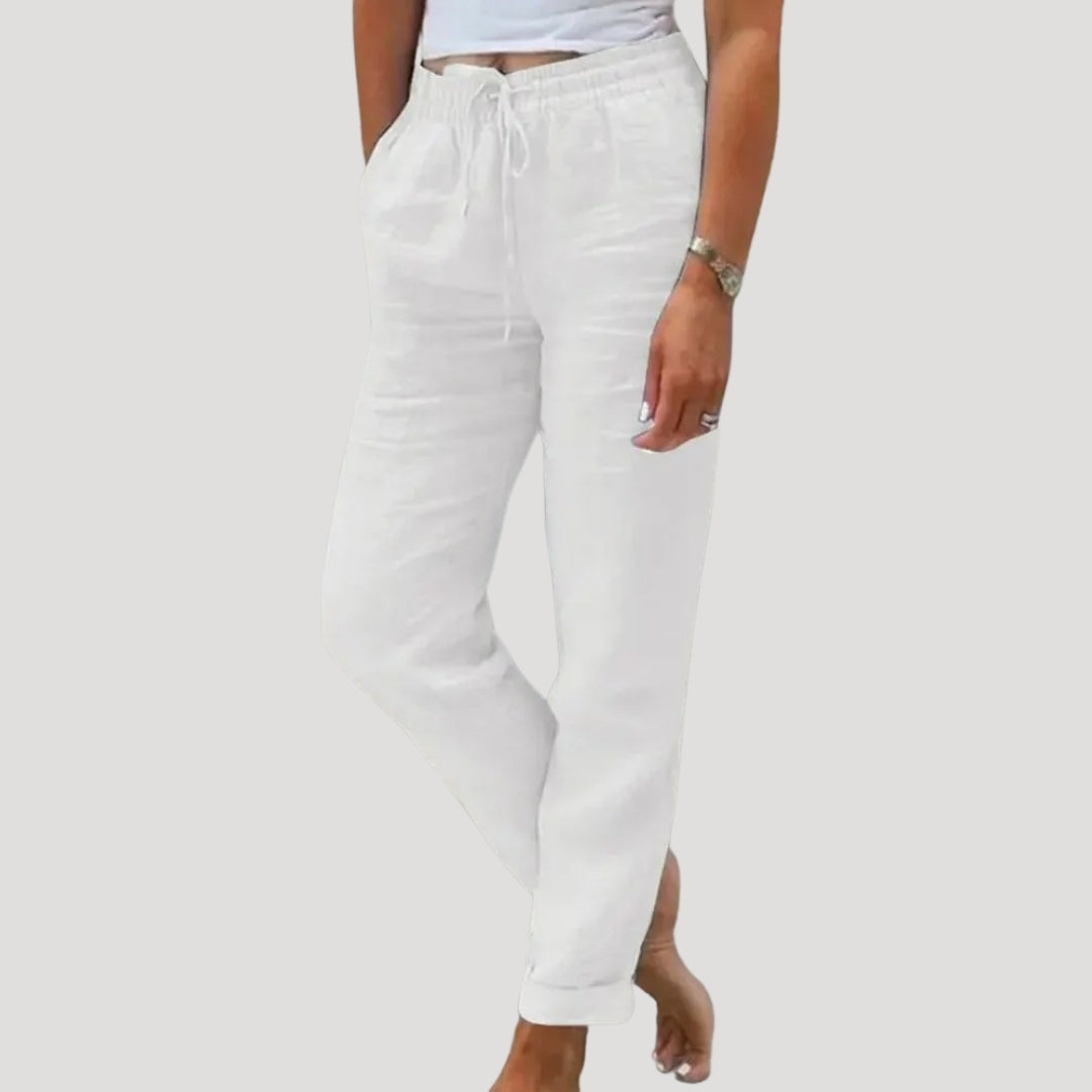 Linen Trousers Sage Green Women's Drawstring Tapered – Casual, Holiday · Werune