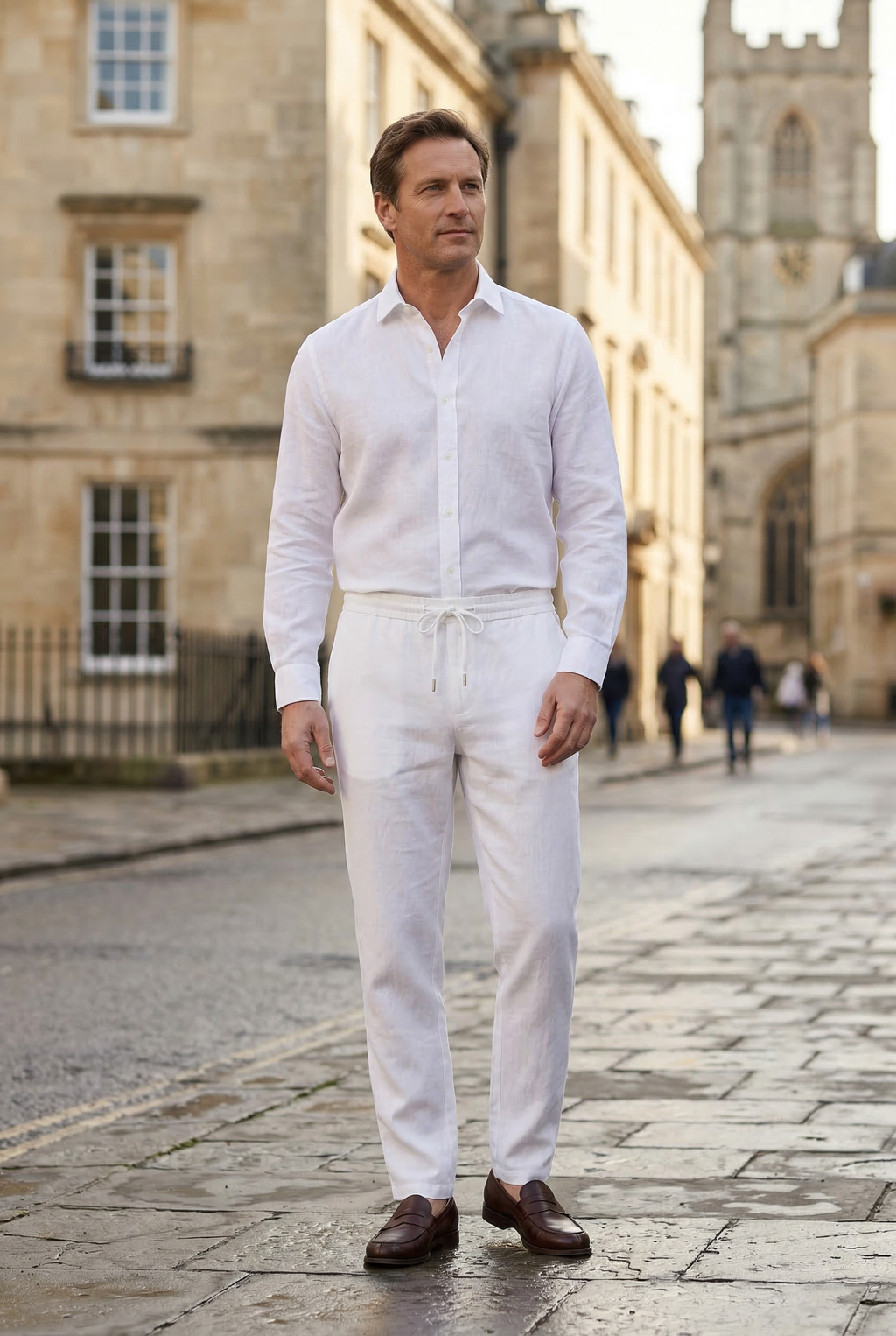 Linen Trousers White Men's Drawstring Waist – Casual, Holiday, Summer, Office, Gift