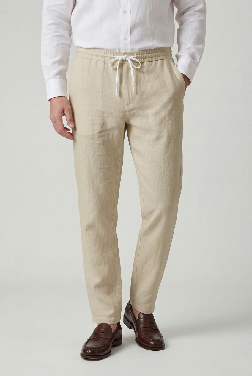 Linen Trousers White Men's Drawstring Waist – Casual, Holiday, Summer, Office, Gift