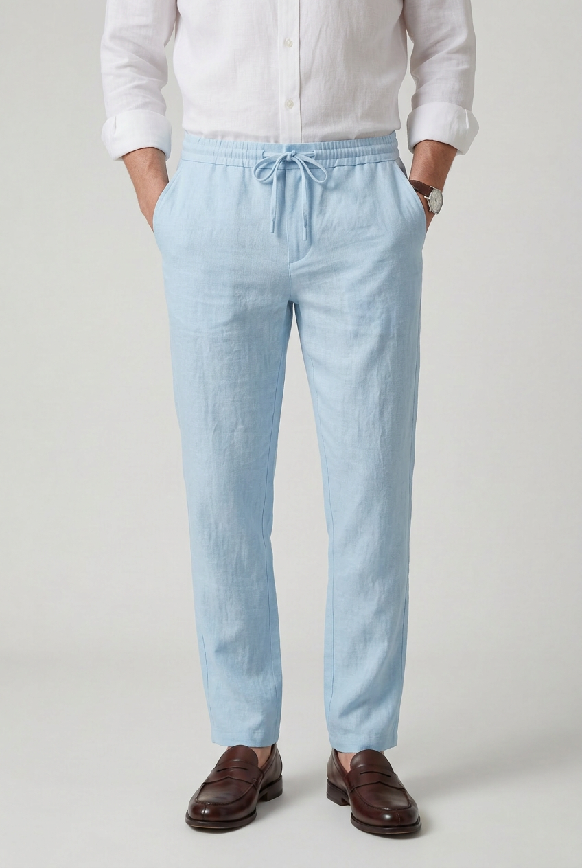 Linen Trousers White Men's Drawstring Waist – Casual, Holiday, Summer, Office, Gift