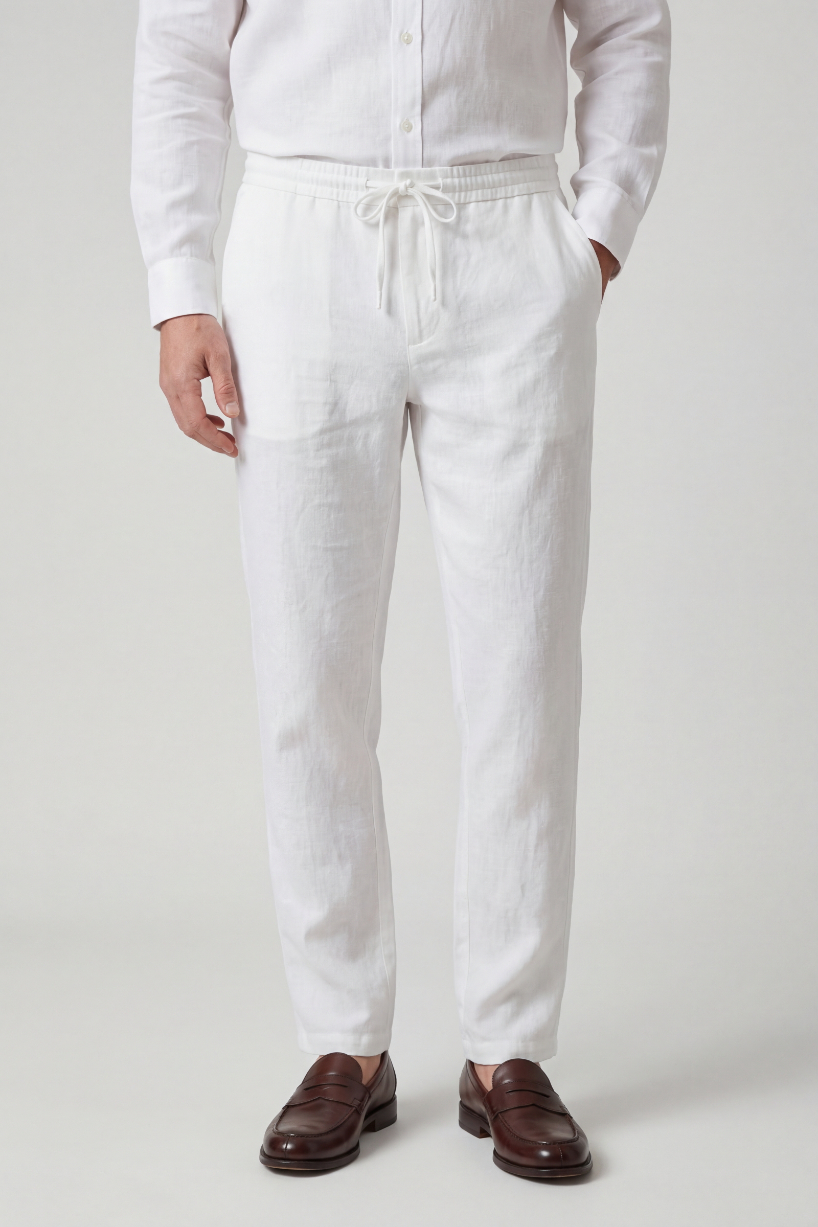 Linen Trousers White Men's Drawstring Waist – Casual, Holiday, Summer, Office, Gift