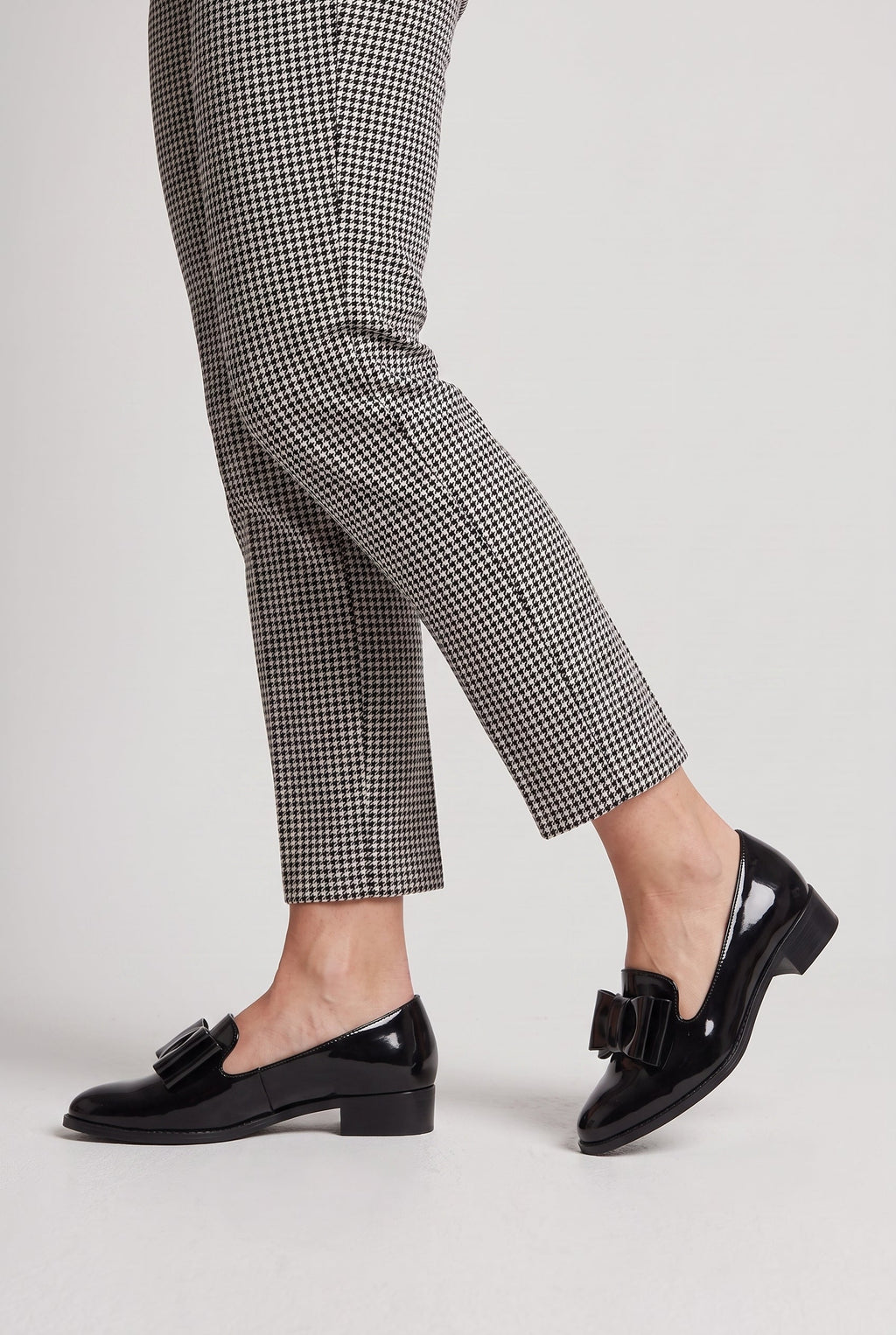 Loafers Black Patent Bow Detail Women's Low Block Heel – Office, Casual Wear, Gift