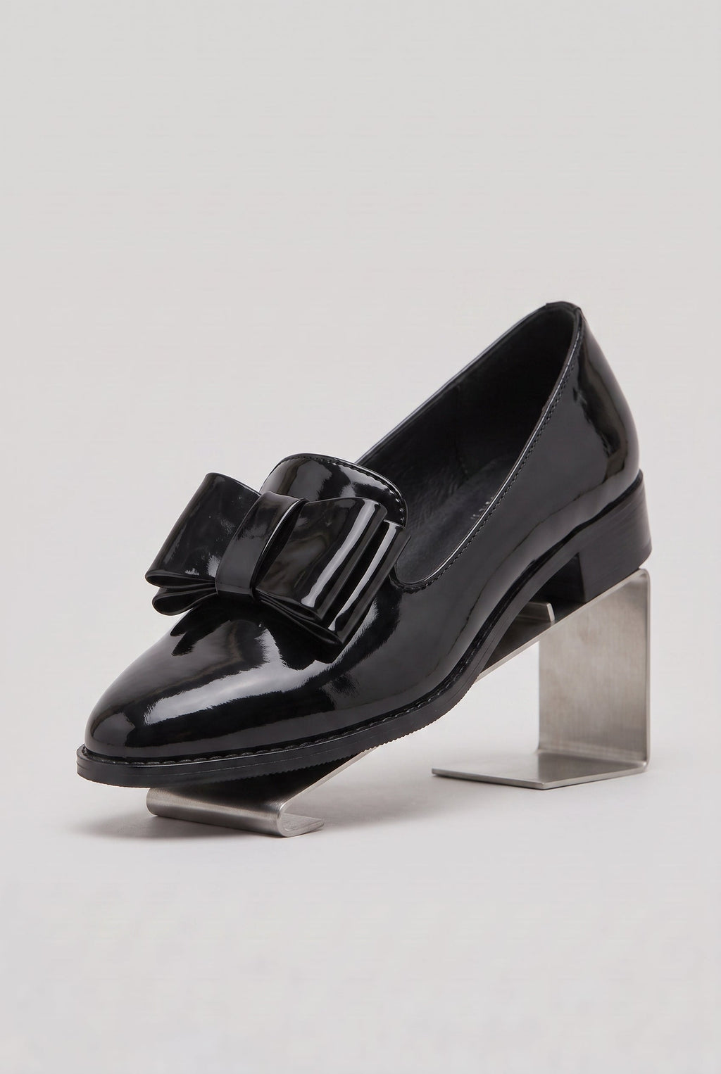 Loafers Black Patent Bow Detail Women's Low Block Heel – Office, Casual Wear, Gift