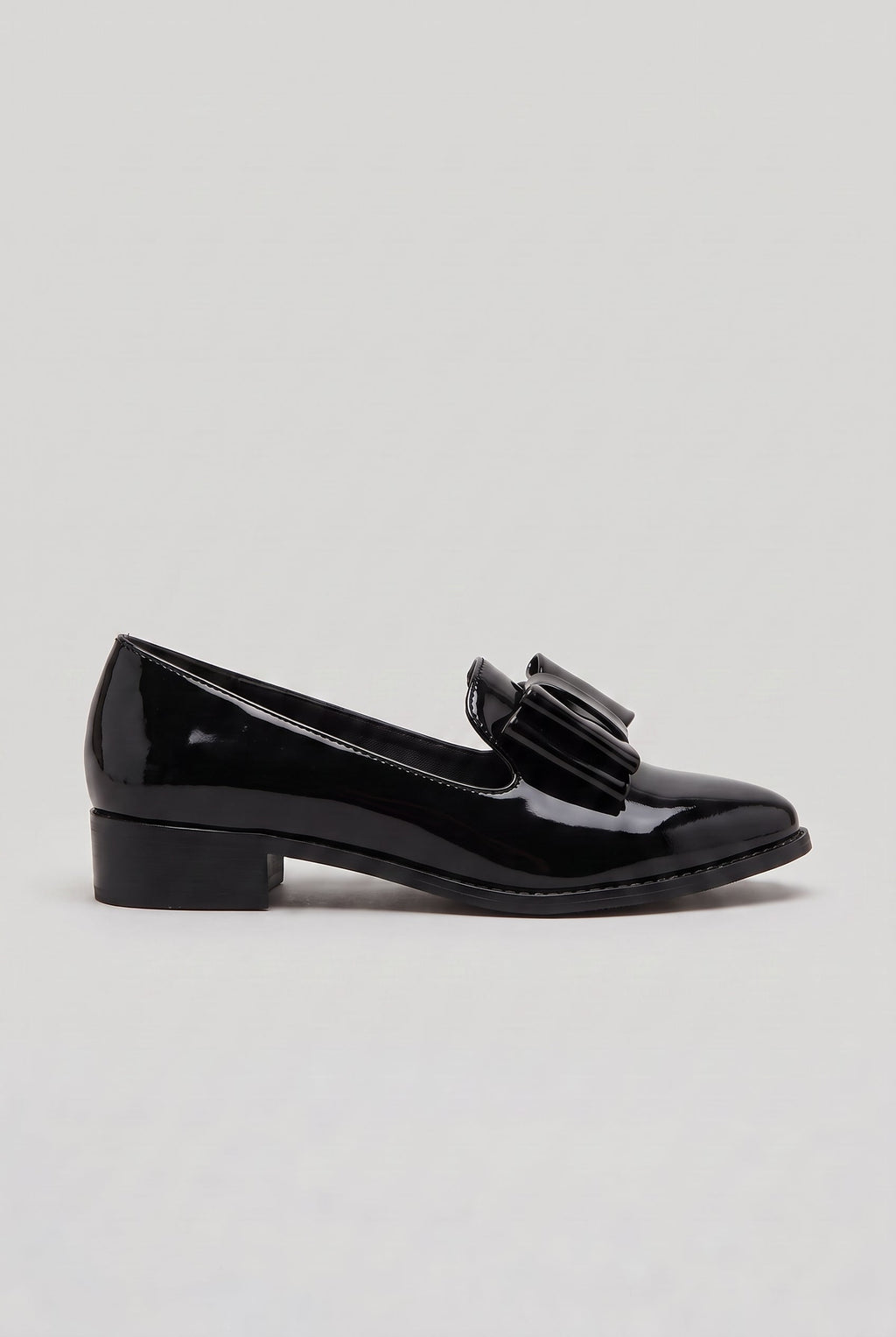 Loafers Black Patent Bow Detail Women's Low Block Heel – Office, Casual Wear, Gift
