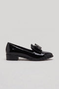 Loafers Black Patent Bow Detail Women's Low Block Heel – Office, Casual Wear, Gift