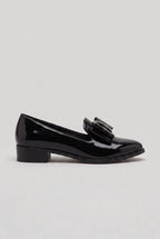 Loafers Black Patent Bow Detail Women's Low Block Heel – Office, Casual Wear, Gift