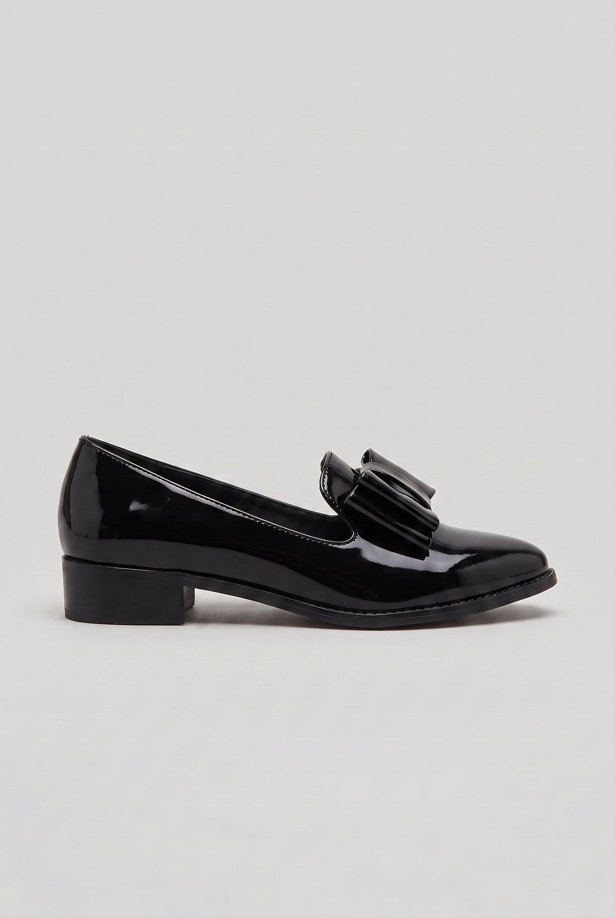 Loafers Black Patent Bow Detail Women's Low Block Heel – Office, Casual Wear, Gift