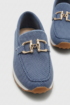 Loafers Blue Mesh Women's Slip-On Round Toe Gold Buckle Sneaker Sole – Casual, Office, Everyday