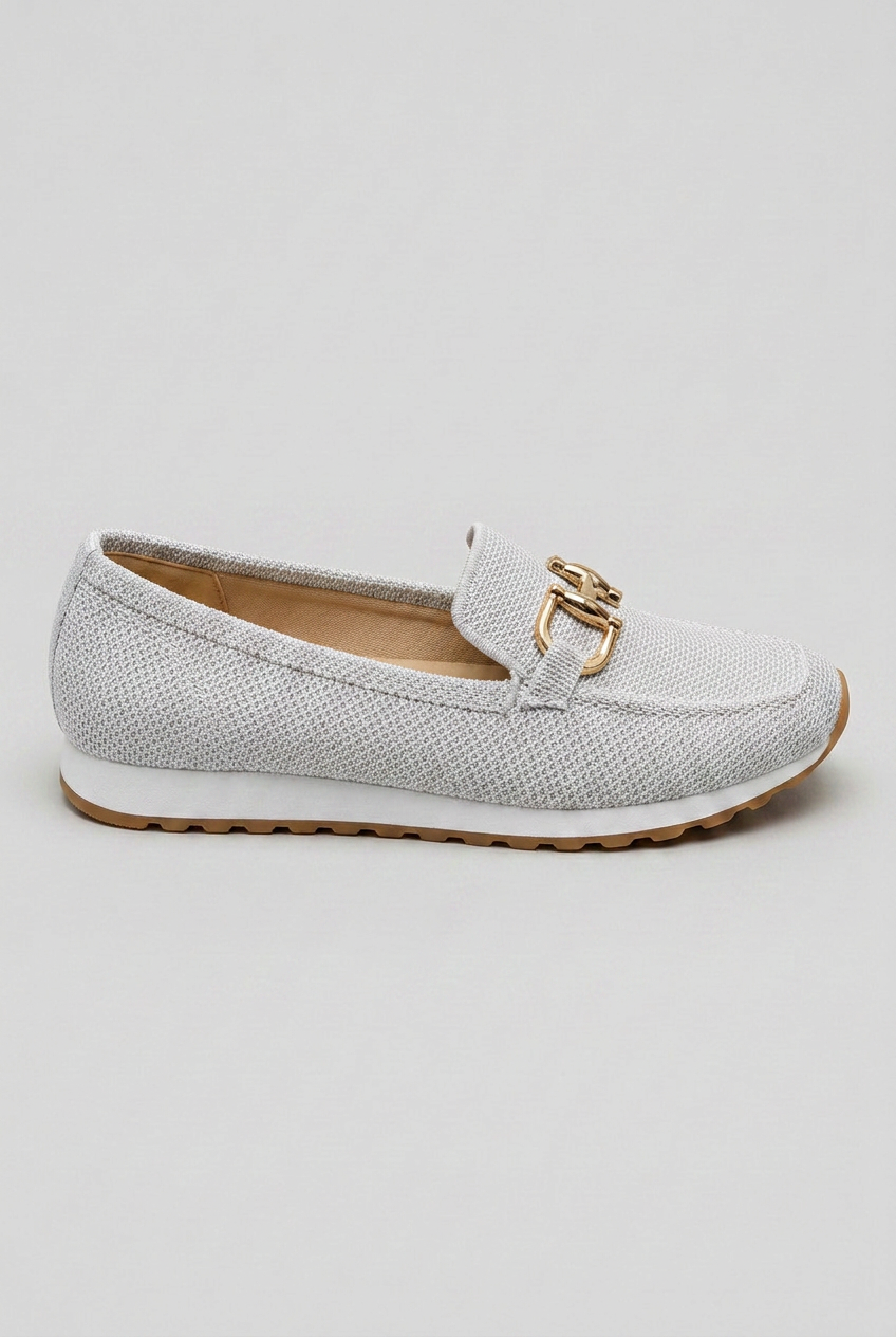 Loafers Blue Mesh Women's Slip-On Round Toe Gold Buckle Sneaker Sole – Casual, Office, Everyday