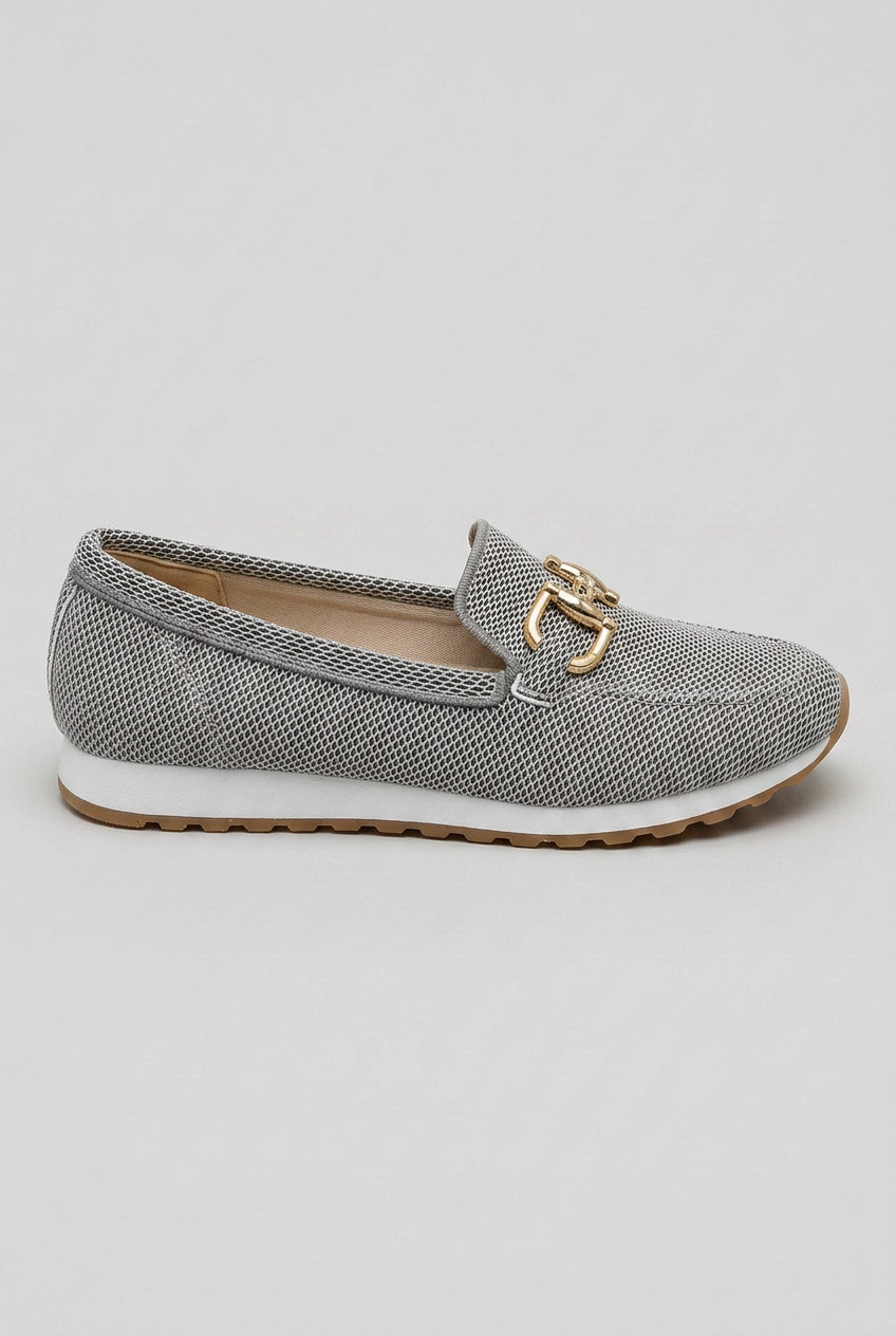 Loafers Blue Mesh Women's Slip-On Round Toe Gold Buckle Sneaker Sole – Casual, Office, Everyday