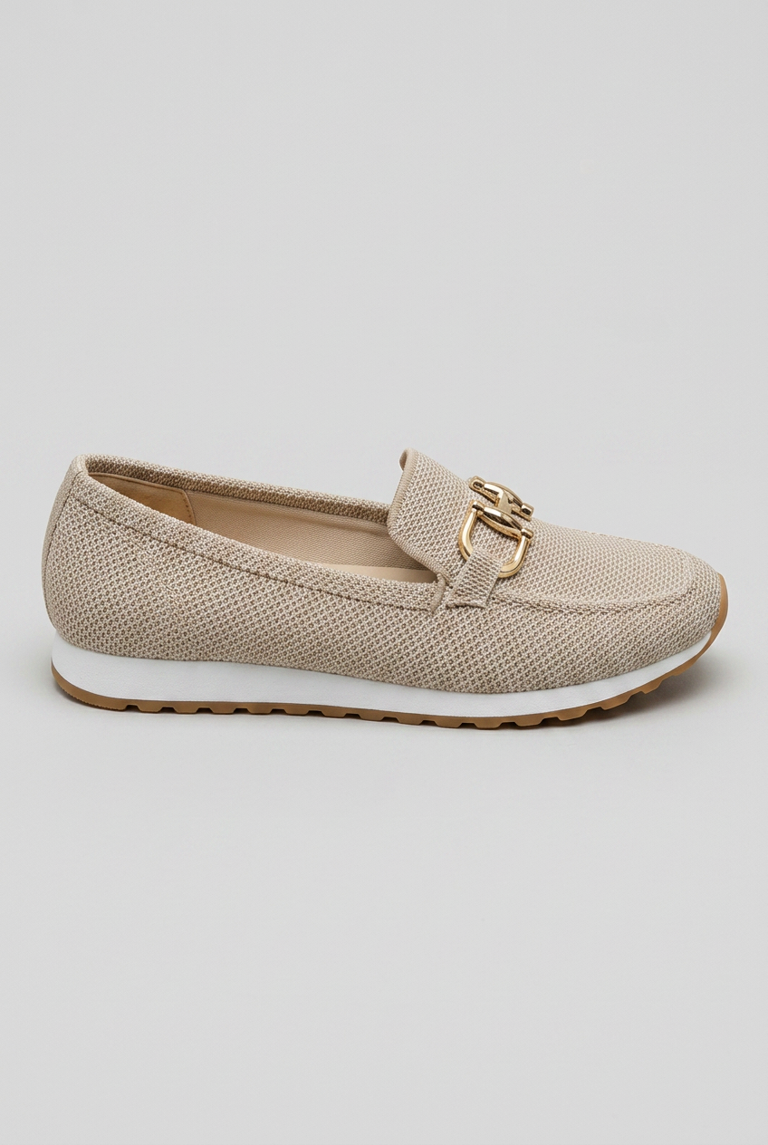 Loafers Blue Mesh Women's Slip-On Round Toe Gold Buckle Sneaker Sole – Casual, Office, Everyday