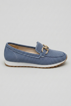Loafers Blue Mesh Women's Slip-On Round Toe Gold Buckle Sneaker Sole – Casual, Office, Everyday