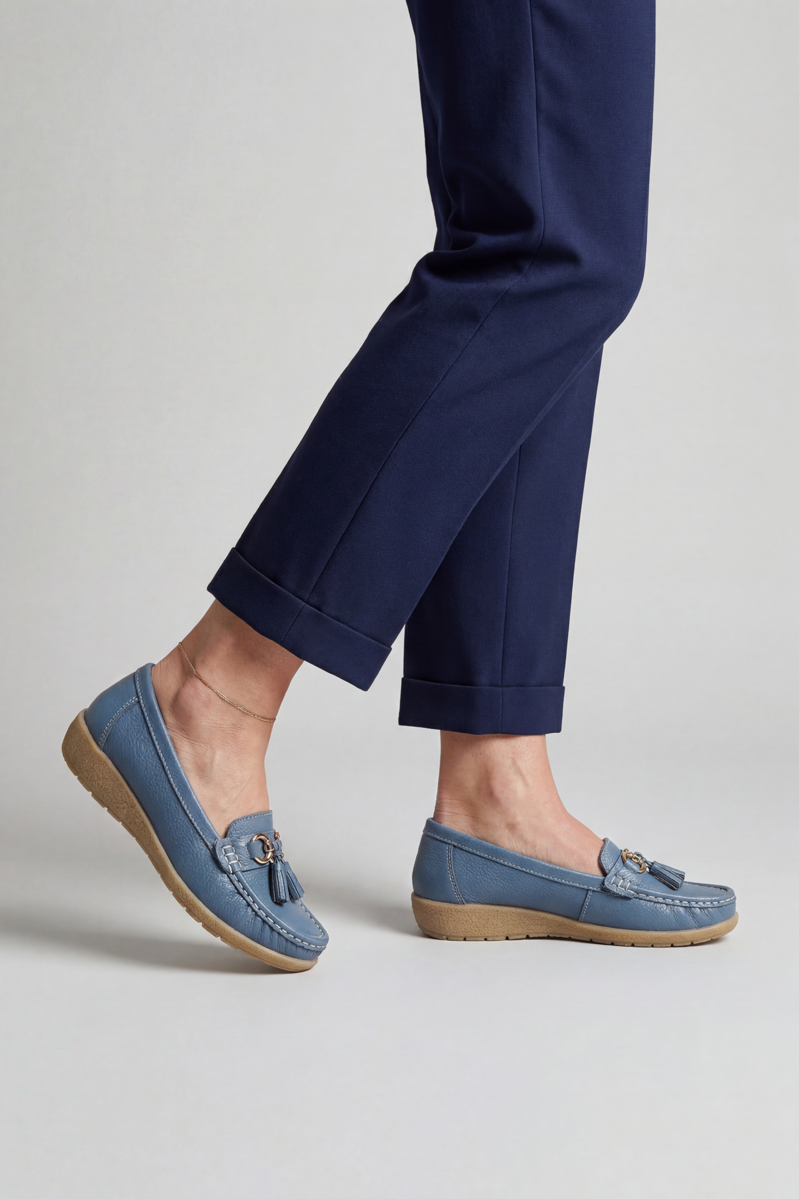 Loafers Leather Blue Women's Tassel Slip-On Cushioned Insole – Casual, Office · Werune