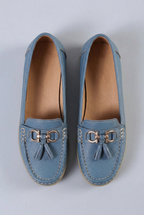 Loafers Leather Blue Women's Tassel Slip-On Cushioned Insole – Casual, Office · Werune