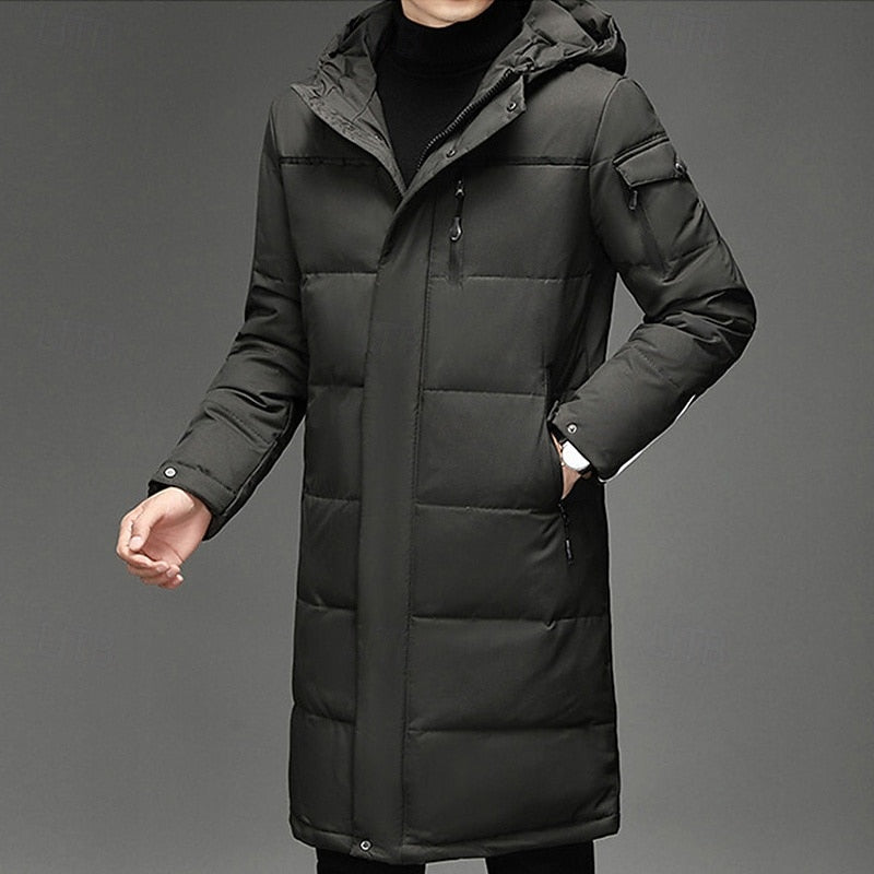 Long Hooded Puffer Coat Men's Winter Padded Parka Dark Grey – Casual, Office · Werune