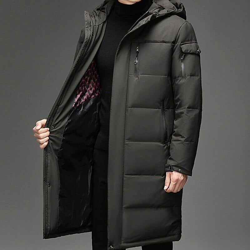 Long Hooded Puffer Coat Men's Winter Padded Parka Dark Grey – Casual, Office · Werune