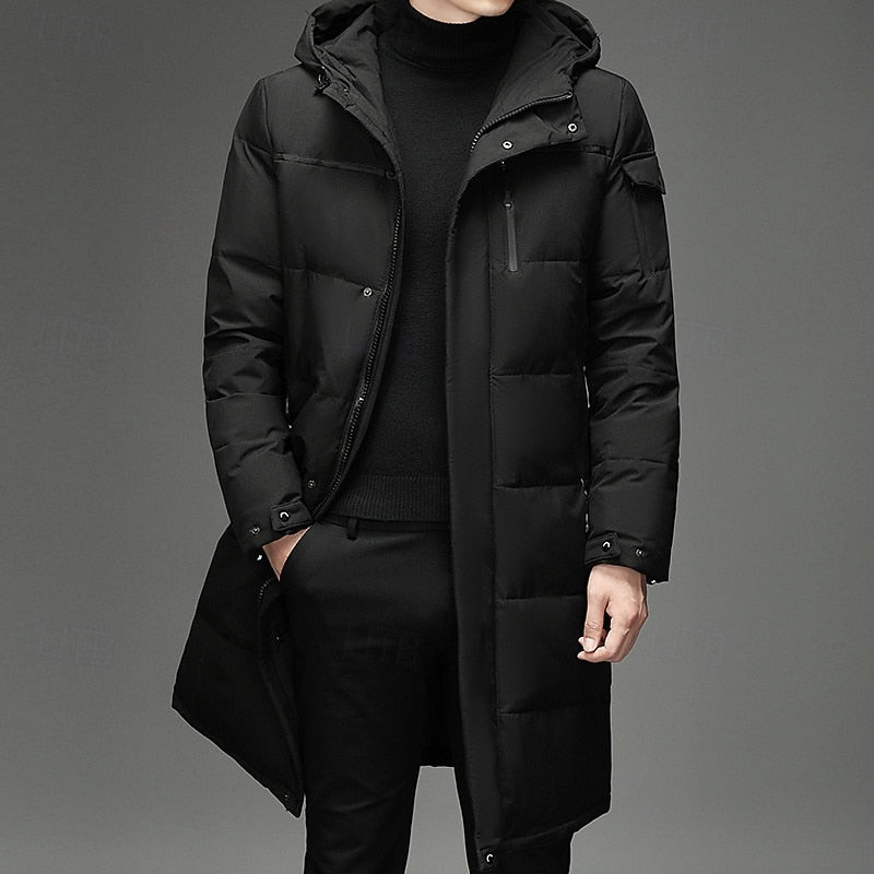 Long Hooded Puffer Coat Men's Winter Padded Parka Dark Grey – Casual, Office · Werune