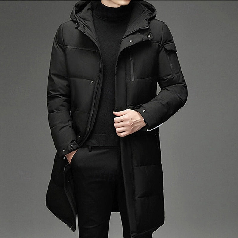 Long Hooded Puffer Coat Men's Winter Padded Parka Dark Grey – Casual, Office · Werune