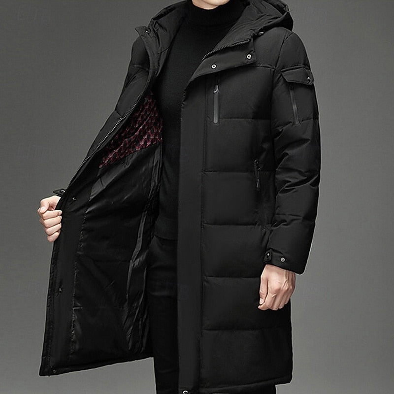 Long Hooded Puffer Coat Men's Winter Padded Parka Dark Grey – Casual, Office · Werune
