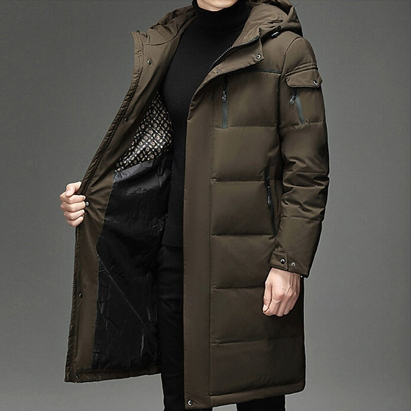 Long Hooded Puffer Coat Men's Winter Padded Parka Dark Grey – Casual, Office · Werune