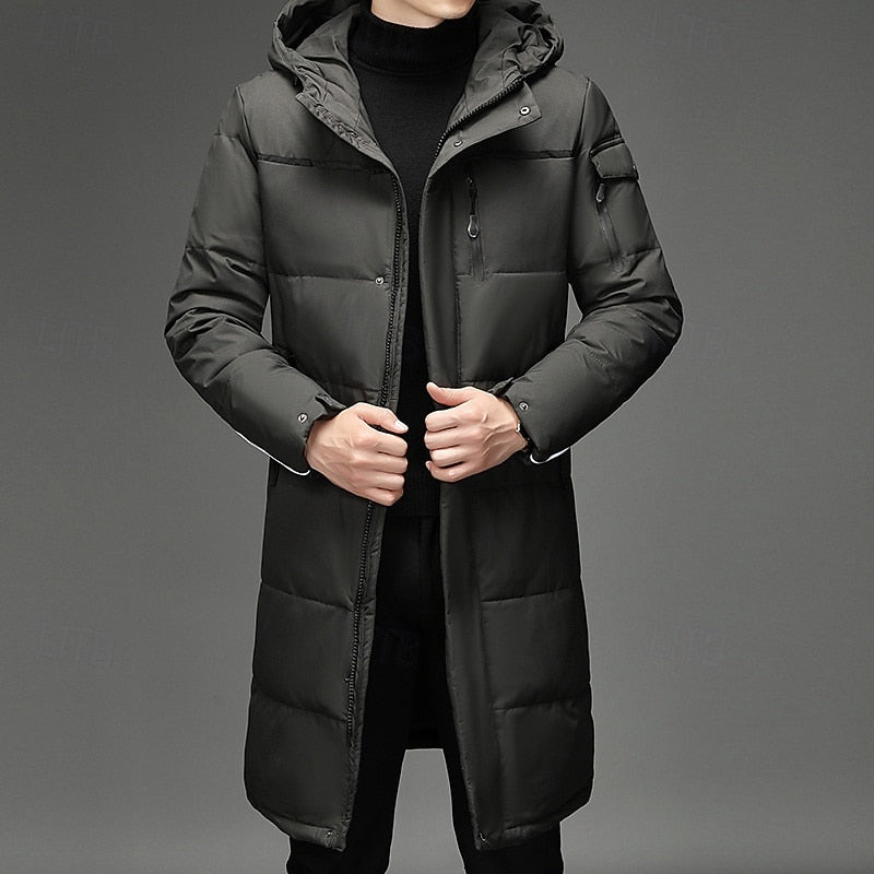 Long Hooded Puffer Coat Men's Winter Padded Parka Dark Grey – Casual, Office · Werune