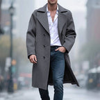 Long Overcoat Grey Double-Breasted Men's Wool Blend Trench Coat – Casual, Office, Winter, Gift