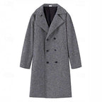 Long Overcoat Grey Double-Breasted Men's Wool Blend Trench Coat – Casual, Office, Winter, Gift