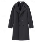 Long Overcoat Grey Double-Breasted Men's Wool Blend Trench Coat – Casual, Office, Winter, Gift