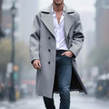Long Overcoat Grey Double-Breasted Men's Wool Blend Trench Coat – Casual, Office, Winter, Gift