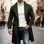Long Overcoat Men's Double-Breasted Camel Brown Lapel Trench Coat – Casual, Office, Winter, Gift