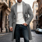 Long Overcoat Men's Double-Breasted Camel Brown Lapel Trench Coat – Casual, Office, Winter, Gift