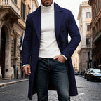 Long Overcoat Men's Double-Breasted Camel Brown Lapel Trench Coat – Casual, Office, Winter, Gift