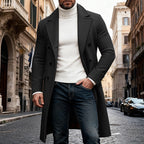 Long Overcoat Men's Double-Breasted Camel Brown Lapel Trench Coat – Casual, Office, Winter, Gift