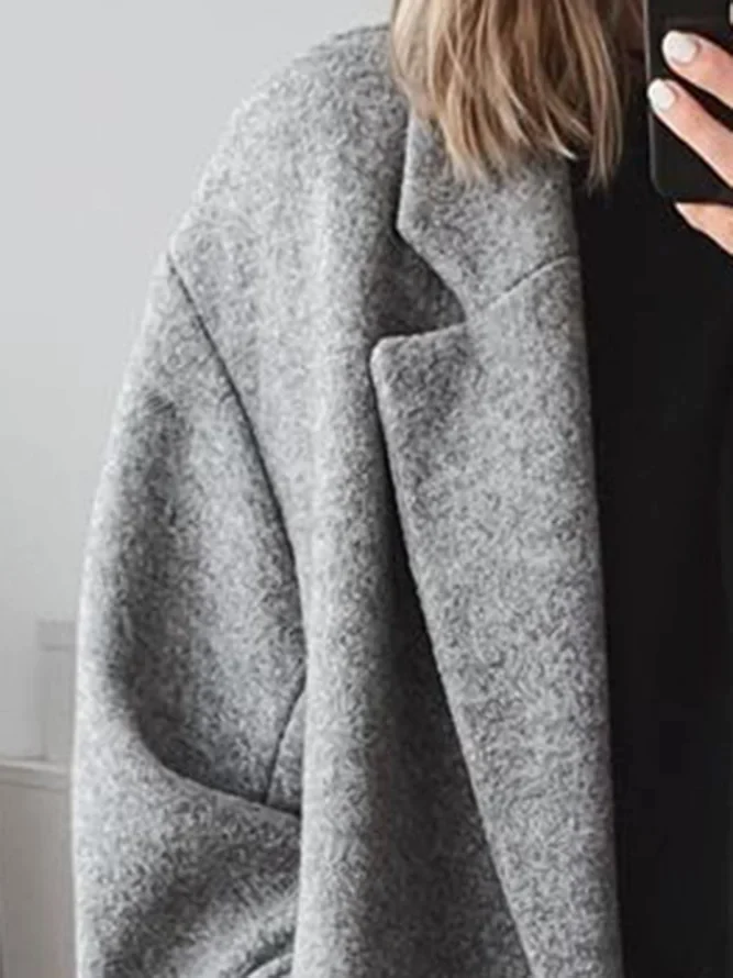 Long Overcoat Women's Grey Lapel Coat Double-Breasted – Casual, Office · Werune