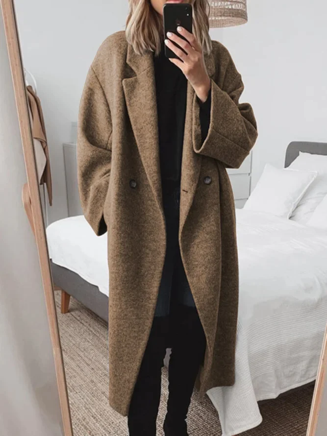 Long Overcoat Women's Grey Lapel Coat Double-Breasted – Casual, Office · Werune