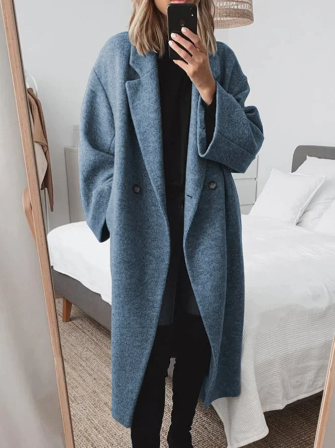 Long Overcoat Women's Grey Lapel Coat Double-Breasted – Casual, Office · Werune