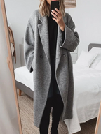 Long Overcoat Women's Grey Lapel Coat Double-Breasted – Casual, Office · Werune