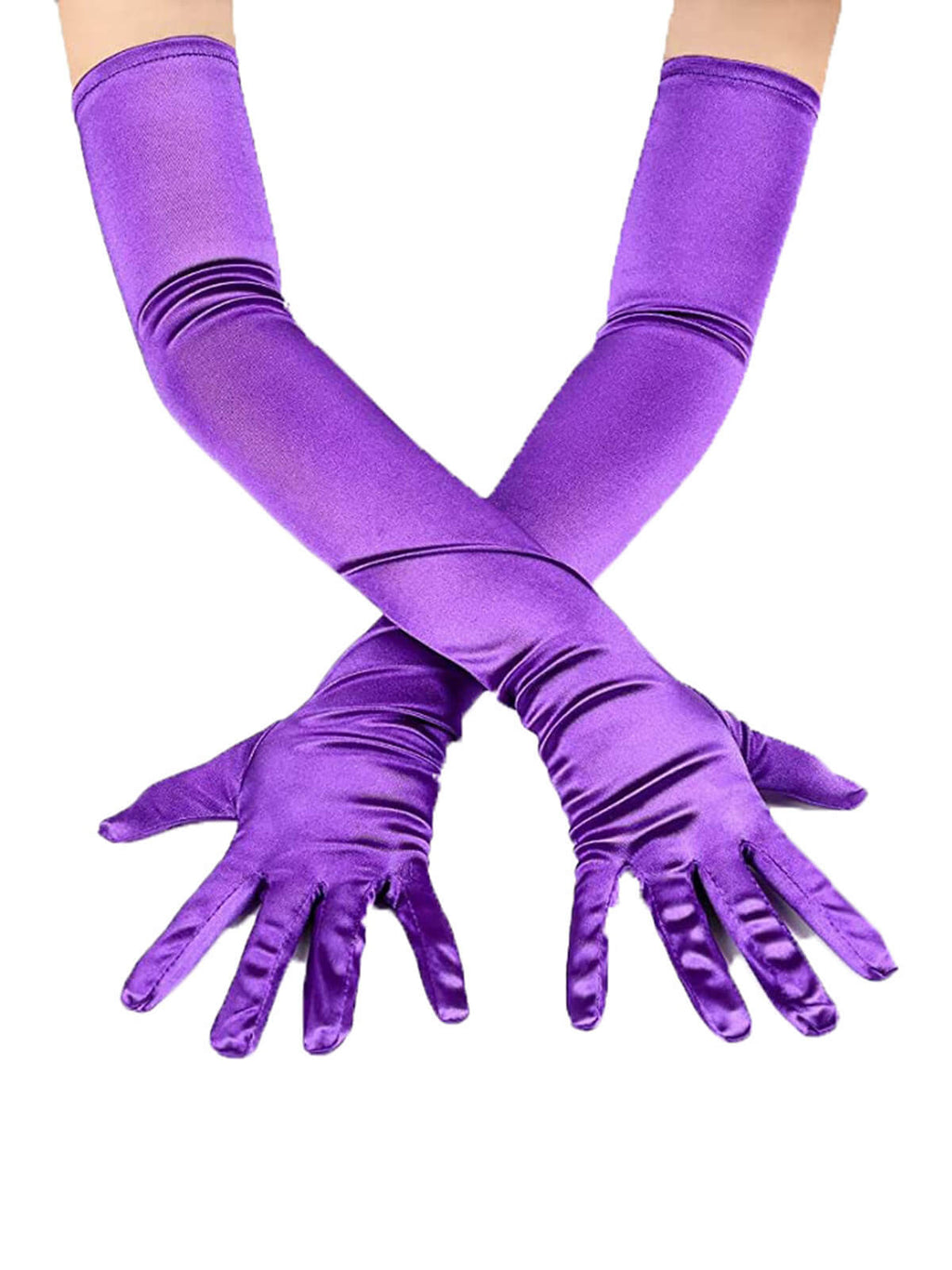 Long Satin Opera Gloves Purple Women's Elbow Length – Wedding, Evening Party, Costume, Gift