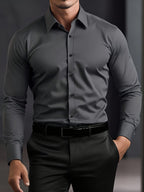 Long Sleeve Dress Shirt Black Slim Fit Men's Button-Up – Office, Formal, Casual, Gift