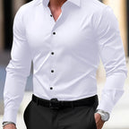 Long Sleeve Dress Shirt Black Slim Fit Men's Button-Up – Office, Formal, Casual, Gift