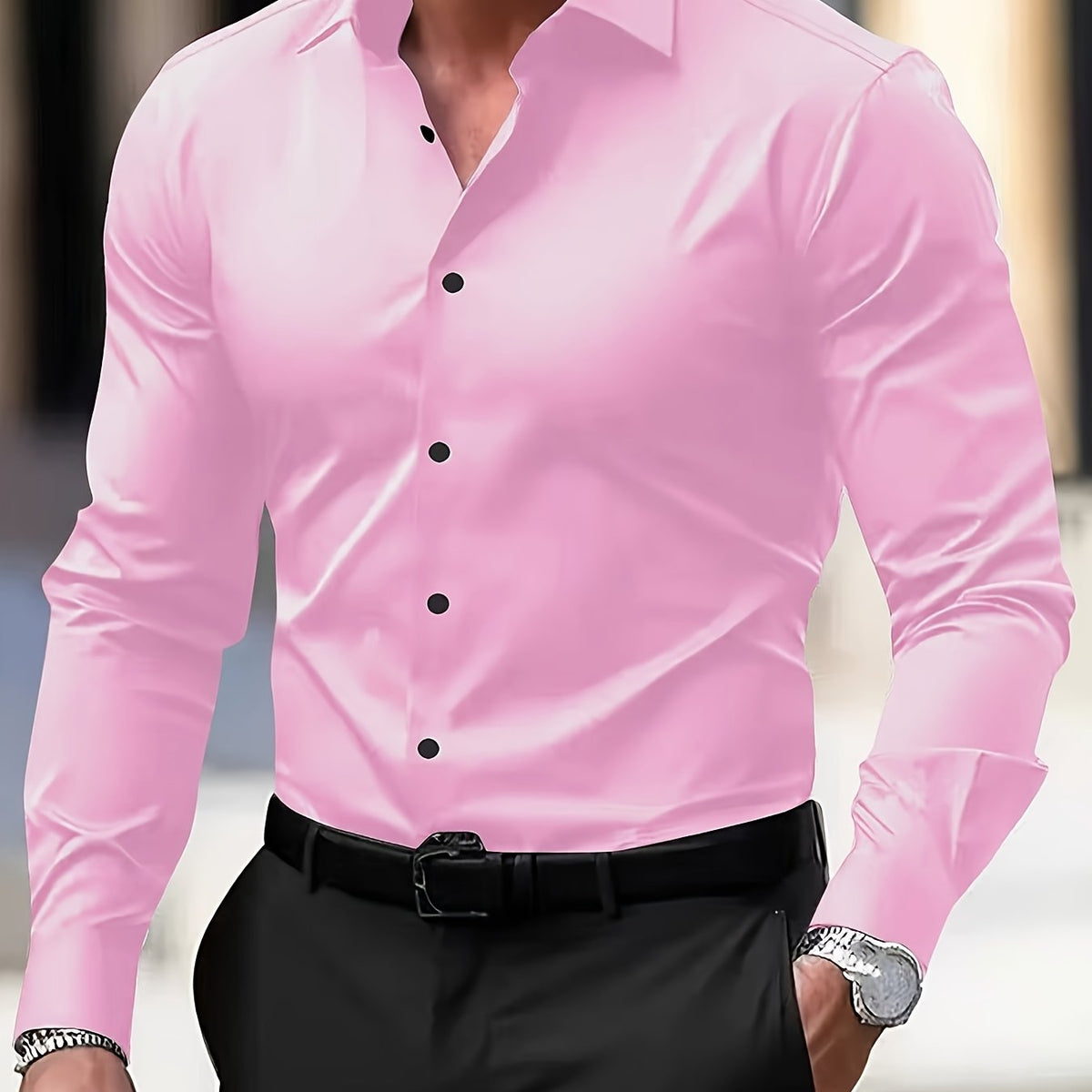 Long Sleeve Dress Shirt Black Slim Fit Men's Button-Up – Office, Formal, Casual, Gift