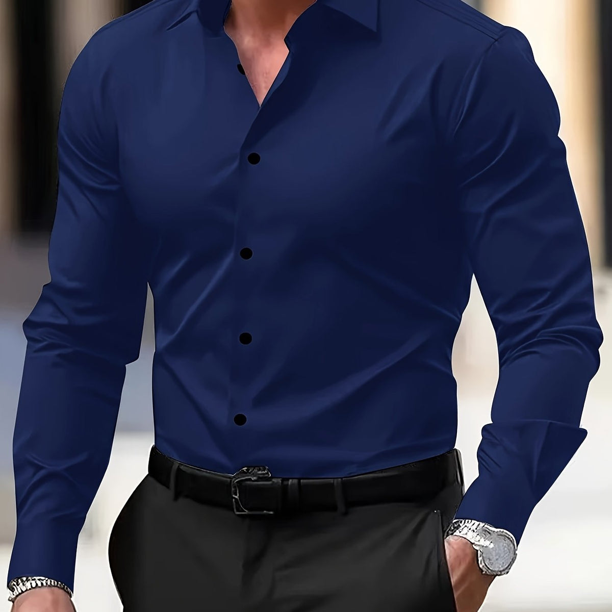 Long Sleeve Dress Shirt Black Slim Fit Men's Button-Up – Office, Formal, Casual, Gift