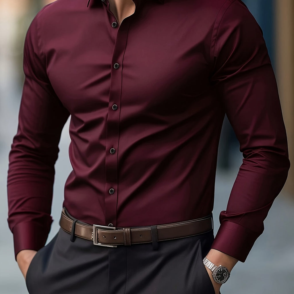 Long Sleeve Dress Shirt Black Slim Fit Men's Button-Up – Office, Formal, Casual, Gift