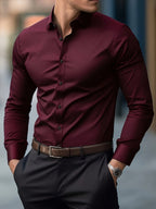 Long Sleeve Dress Shirt Black Slim Fit Men's Button-Up – Office, Formal, Casual, Gift