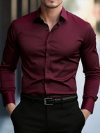 Long Sleeve Dress Shirt Black Slim Fit Men's Button-Up – Office, Formal, Casual, Gift