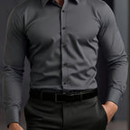 Long Sleeve Dress Shirt Black Slim Fit Men's Button-Up – Office, Formal, Casual, Gift