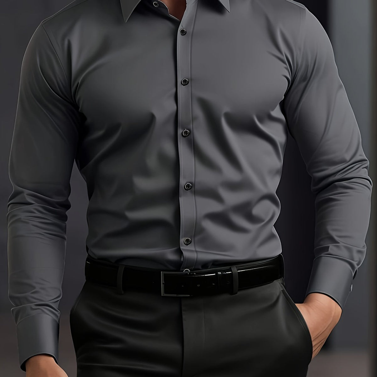 Long Sleeve Dress Shirt Black Slim Fit Men's Button-Up – Office, Formal, Casual, Gift