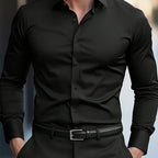 Long Sleeve Dress Shirt Black Slim Fit Men's Button-Up – Office, Formal, Casual, Gift