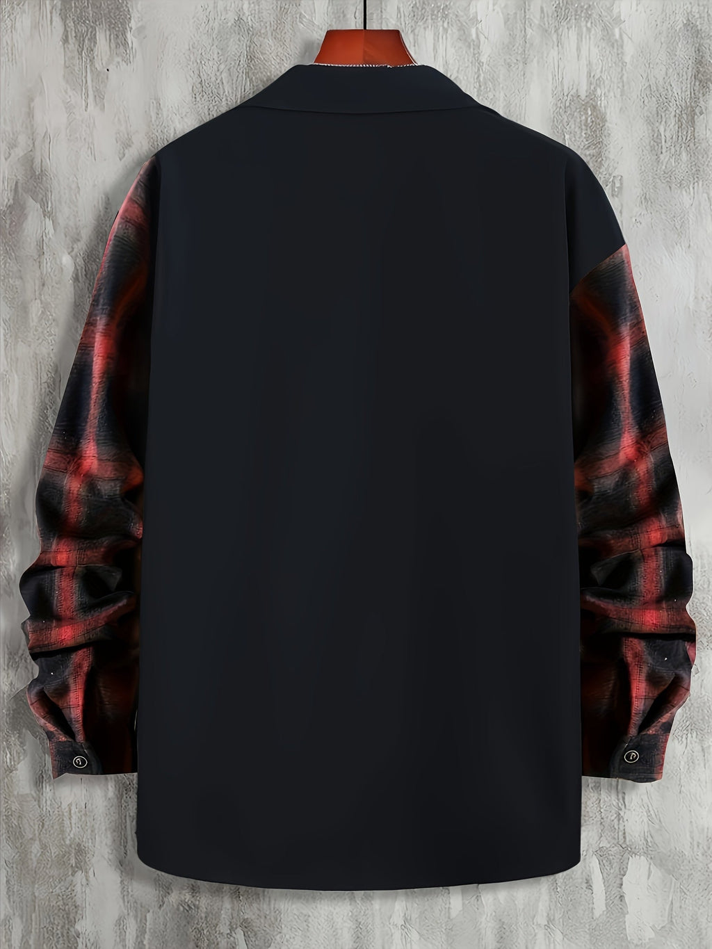 Long Sleeve Shirt Men's Black Brown Plaid Colour-Block Button-Up with Pockets – Casual, Office, Gift