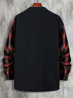 Long Sleeve Shirt Men's Black Brown Plaid Colour-Block Button-Up with Pockets – Casual, Office, Gift